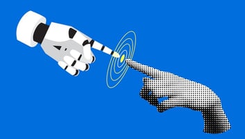 robot and human hands touching for digital transformation