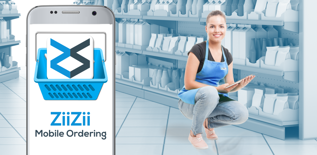 smiling female storekeeper with ziizii mobile ordering app