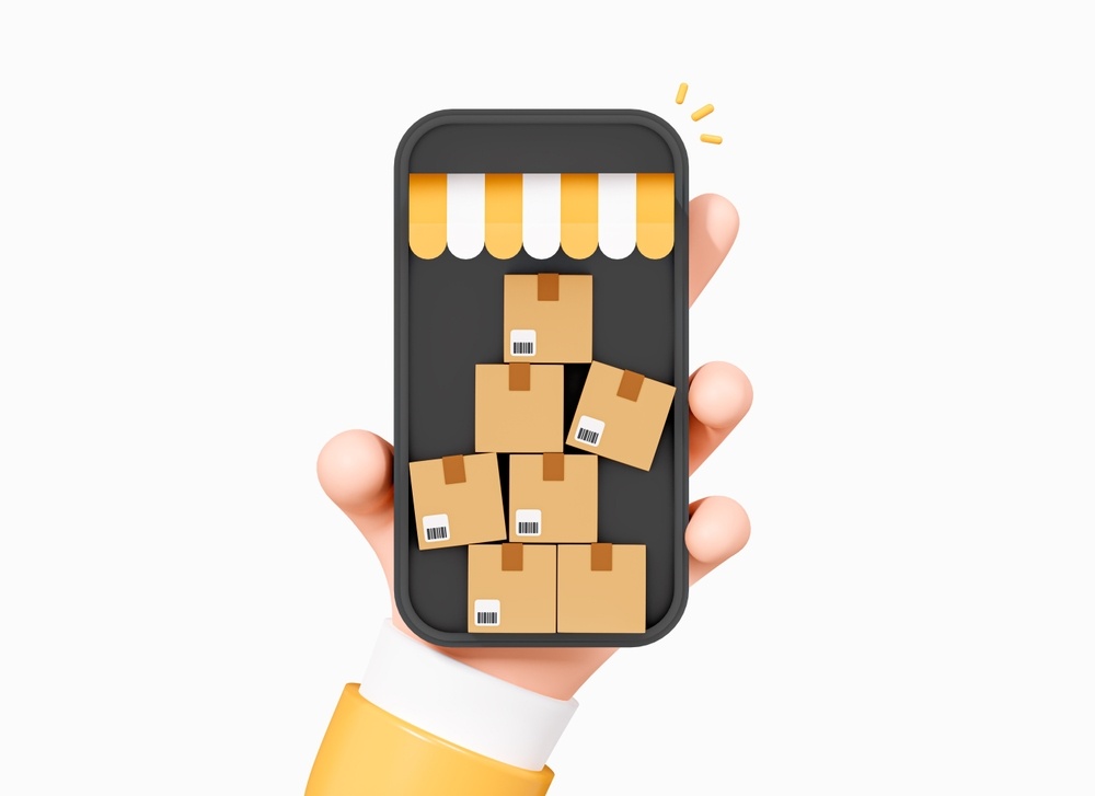 hand holding mobile device with wholesale ordering platform