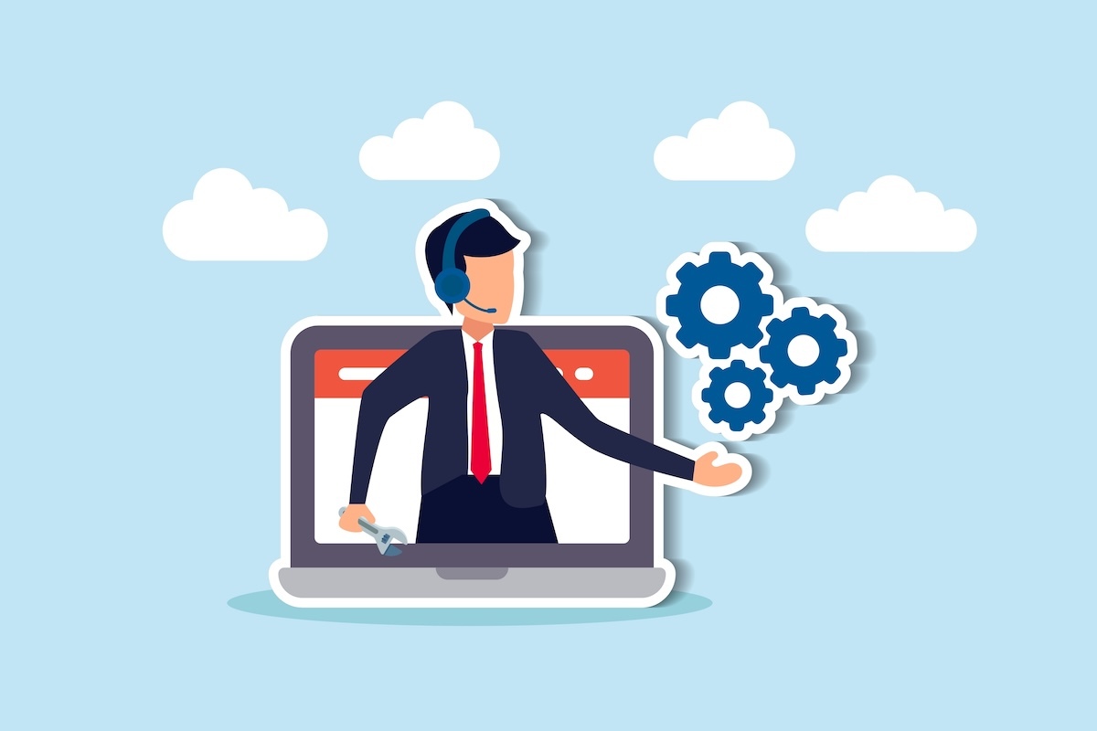 illustration of wholesale software professional services man in computer