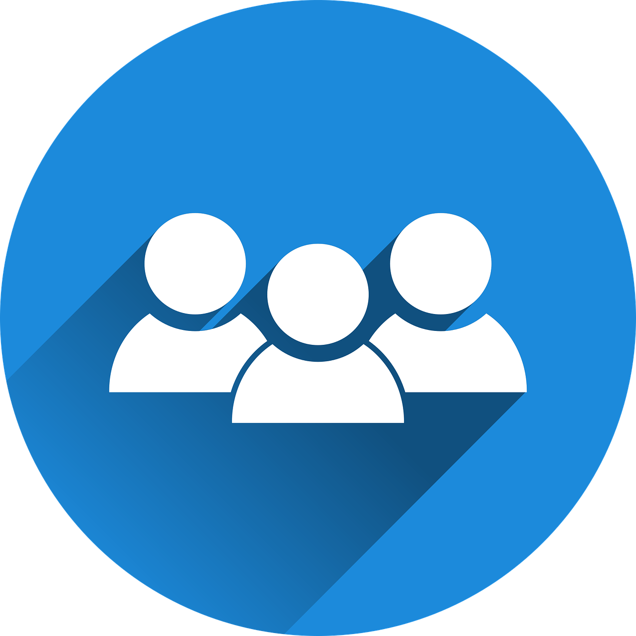 A blue circular icon depicting three white stylized figures representing a group of people