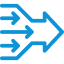 Blue arrows merging into one flow icon