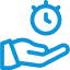 Blue outline icon of open hand holding stopwatch