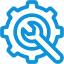 Blue gear icon with wrench inside